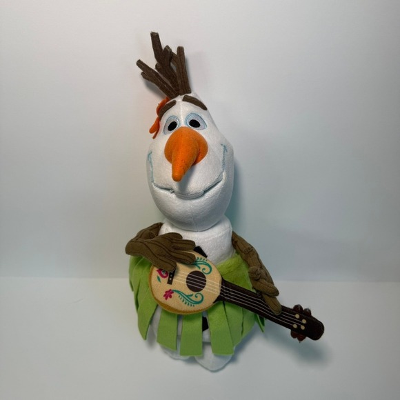 FROZEN OLAF Hawaiian Hula Skirt‎ Uklele Disney Store 12" Plush - Pre Owned - Picture 1 of 9